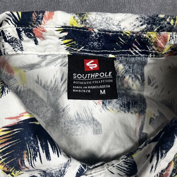 Southpole Hawaiian Shirt Men's Medium White Palm Tree Print Short Sleeve Beach - Picture 3 of 6